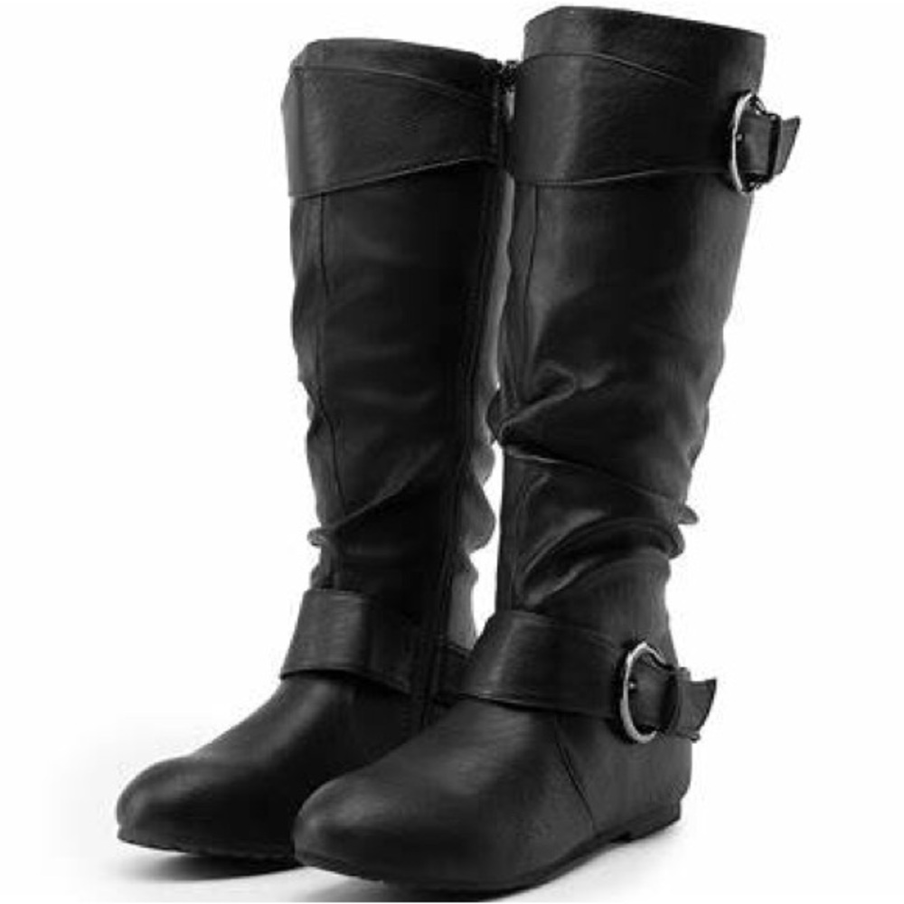 Dream Pairs Womens 8.5 Black Knee High Slouch Boots Hidden Wedge Buckle NIB